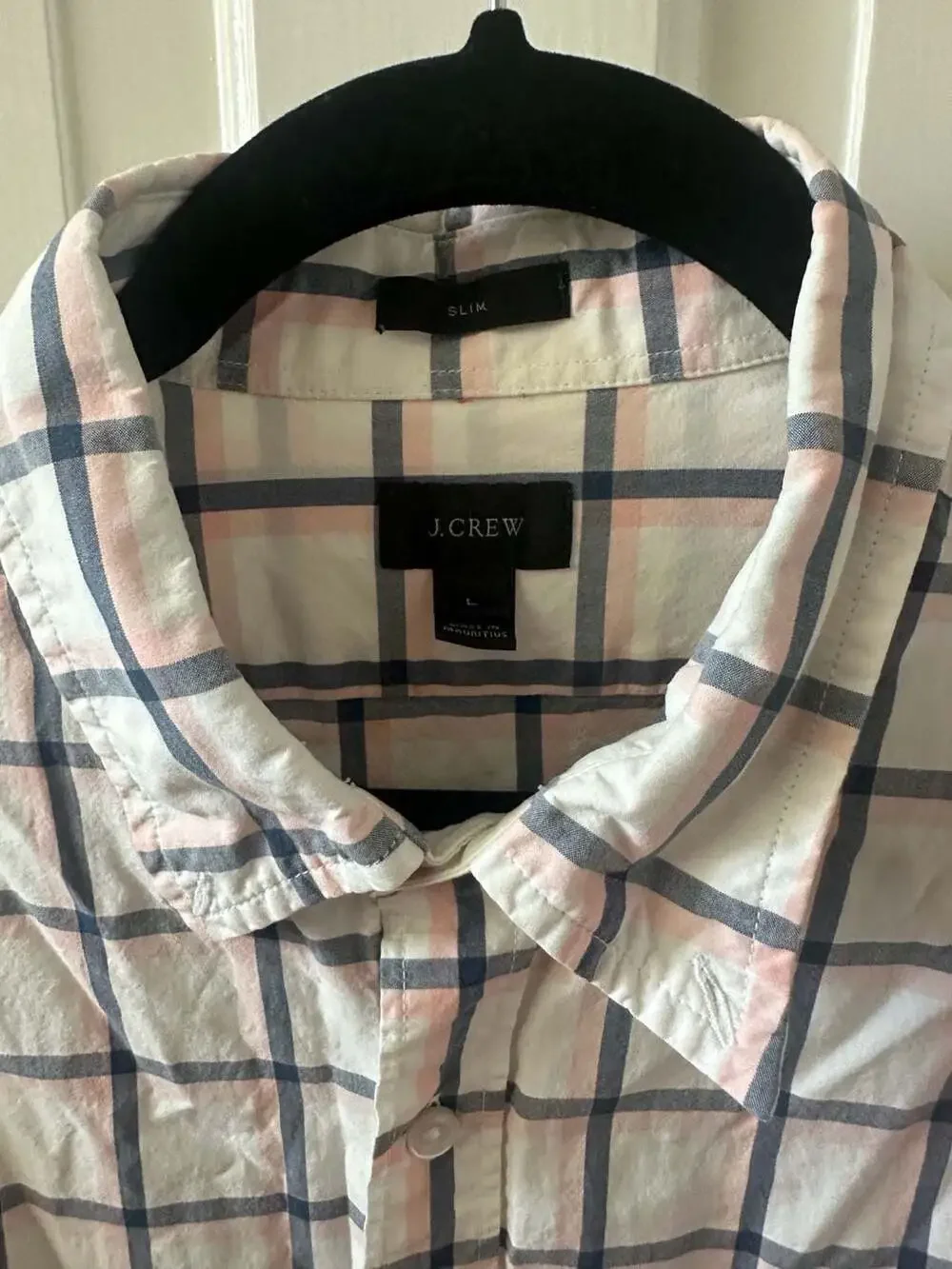 J. Crew Mens Slim Pink Navy Blue Plaid Long Sleeve Button Down Collard Shirt Med